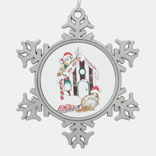 Niedliche Biber Chalet Weihnachtsdekoration Schneeflocken Zinn-Ornament (Vorderseite)