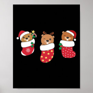 Niedliche Biber zu Weihnachten Strümpfe zu Weihnac Poster