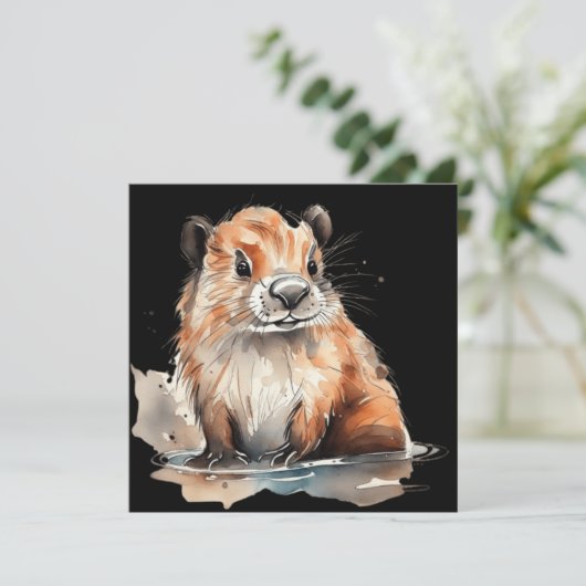 Niedliche Biberflachkarte (Stehend Vorderseite)