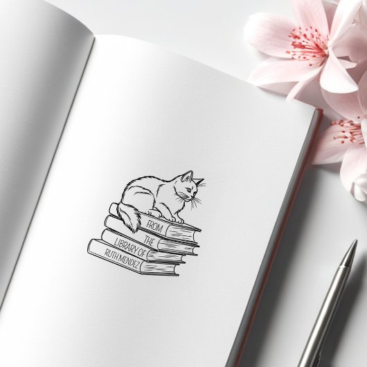 Niedliche Bibliothekskatze, benutzerdefiniertes Bu Gummistempel