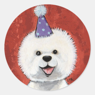 Niedliche Bichon Frise Party-Hundeaufkleber Runder Aufkleber