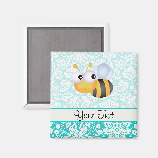 Niedliche Biene; Aquamarines Damaskusmuster Magnet (Vorderseite/Rückseite)
