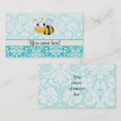 Niedliche Biene; Aquamarines Damaskusmuster Visitenkarte (Vorne/Hinten)