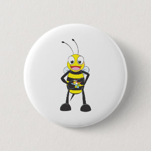 Niedliche Biene, die farbigen Würfel spielt Button