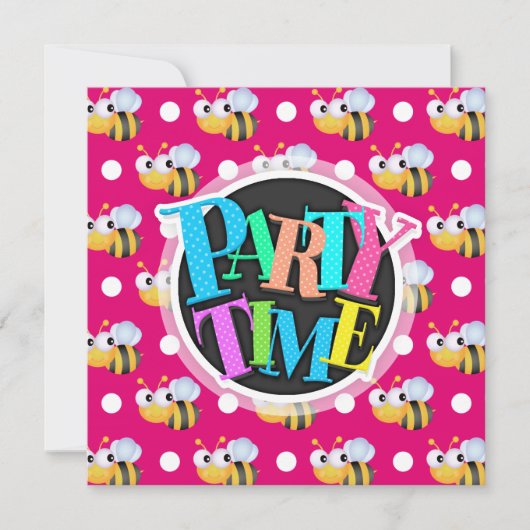 Niedliche Biene, Hot Pink & White Polka Dots Einladung (Vorderseite)