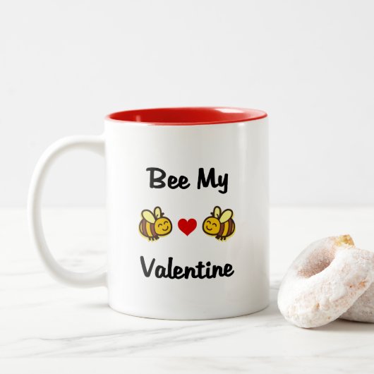 Niedliche Biene Meine Valentine Hummelbiene hellfa Zweifarbige Tasse (Mit Donut)