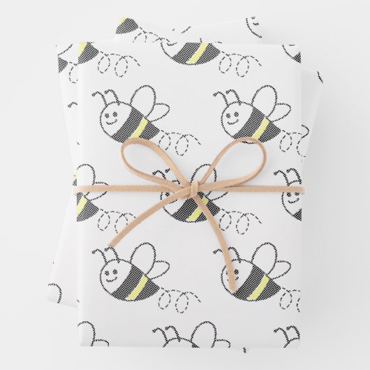 Niedliche Biene mit Kreuzstich-Muster Geschenkpapier Set (Beispiel)