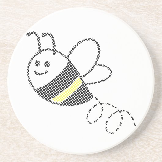 Niedliche Biene mit Kreuzstich-Muster Getränkeuntersetzer (Vorne)