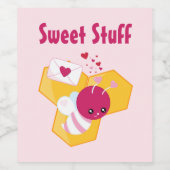 Niedliche Biene mit rosa Valentine Hearts Sweet St Weinetikett (Einzelnes Label)