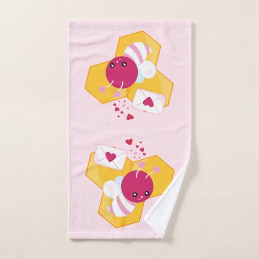 Niedliche Biene mit rosafarbenen Herzklopfen Badhandtuch Set (Handtuch)