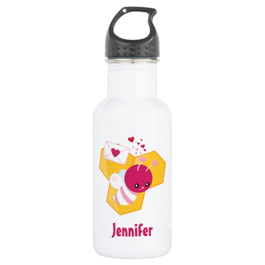 Niedliche Biene mit rosafarbenen Herzklopfen Edelstahlflasche (Vorderseite)