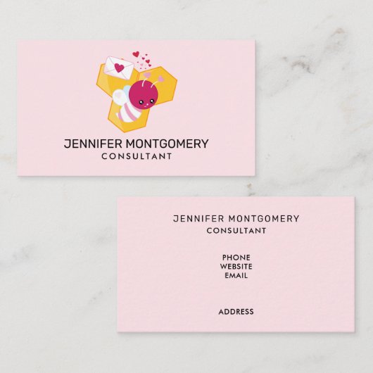 Niedliche Biene mit rosafarbenen Herzklopfen Visitenkarte (Vorne/Hinten)