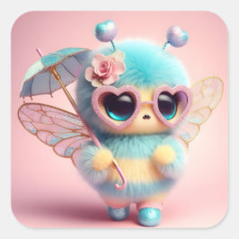 Niedliche Biene mit Schirm Quadratischer Aufkleber