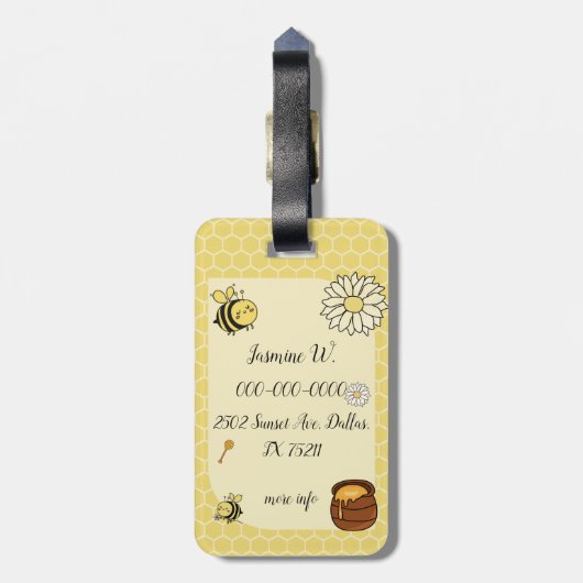 Niedliche Biene mit süßem Honig Gepäckanhänger (Rückseite vertikal)
