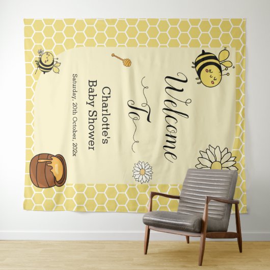 Niedliche Biene mit Sweet Honey Baby Dusche Hinter Wandteppich (Beispiel (Horizontal))