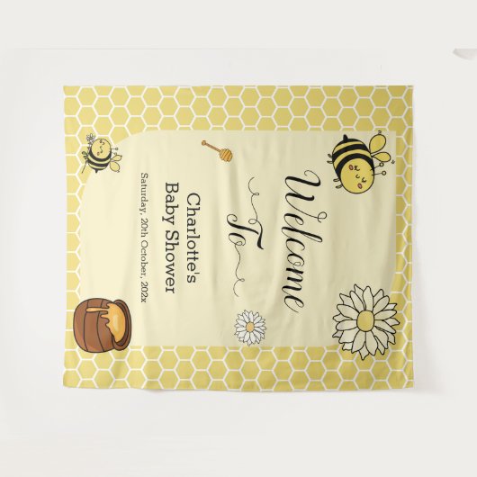 Niedliche Biene mit Sweet Honey Baby Dusche Hinter Wandteppich (Vorderseite (Horizontal))