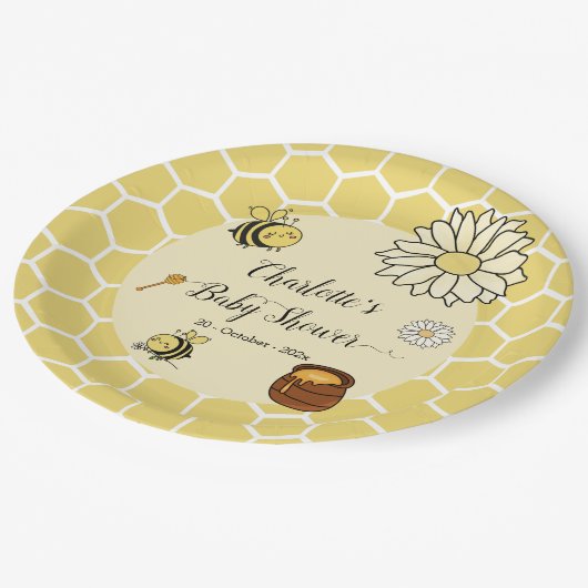 Niedliche Biene mit Sweet Honey Baby Dusche Pappteller (Schrägansicht)