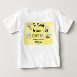 Niedliche Biene-One-Yellow-Black-Geburtstagsparty Baby T-shirt