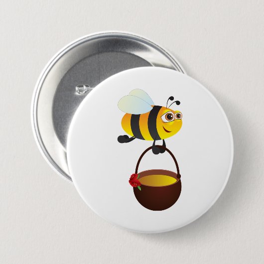 Niedliche Biene trägt Honigtopf mit Blume Button (Vorne & Hinten)