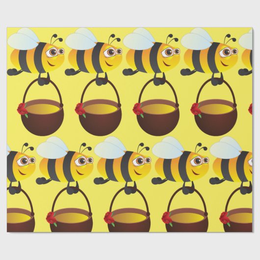 Niedliche Biene trägt Honigtopf mit Blume Geschenkpapier (Flach)