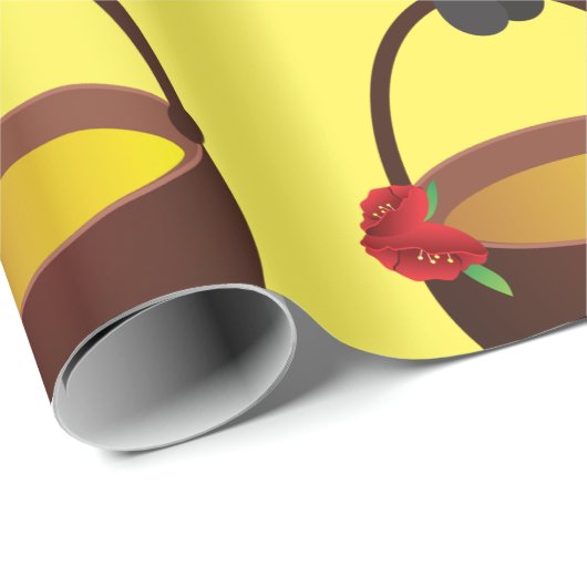 Niedliche Biene trägt Honigtopf mit Blume Geschenkpapier (Rolleneckpunkt)