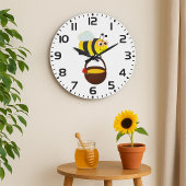 Niedliche Biene trägt Honigtopf mit Blume Große Wanduhr