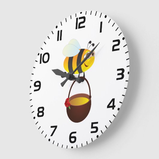 Niedliche Biene trägt Honigtopf mit Blume Große Wanduhr (Winkel)