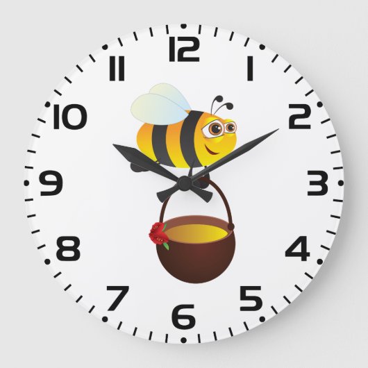 Niedliche Biene trägt Honigtopf mit Blume Große Wanduhr (Vorderseite)