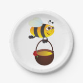 Niedliche Biene trägt Honigtopf mit Blume Pappteller (Vorderseite)
