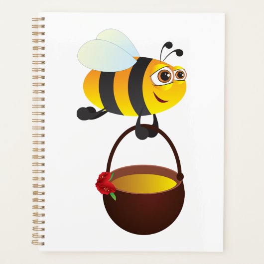 Niedliche Biene trägt Honigtopf mit Blume Planer (Vorderseite)