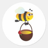 Niedliche Biene trägt Honigtopf mit Blume Runder Aufkleber (Vorderseite)
