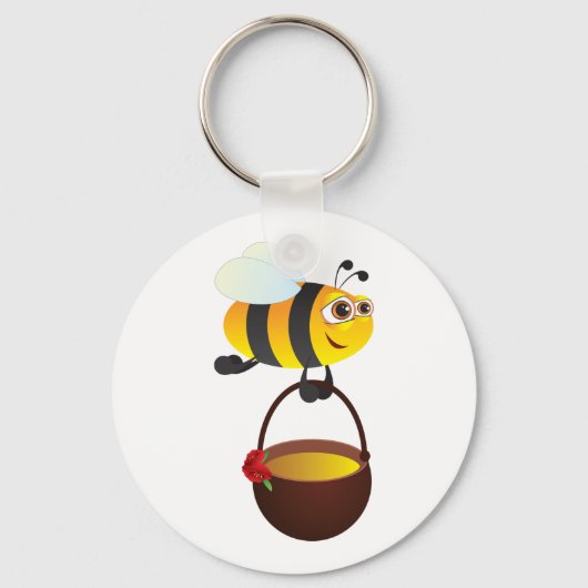 Niedliche Biene trägt Honigtopf mit Blume Schlüsselanhänger (Rückseite)