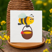 Niedliche Biene trägt Honigtopf mit Blume Serviette