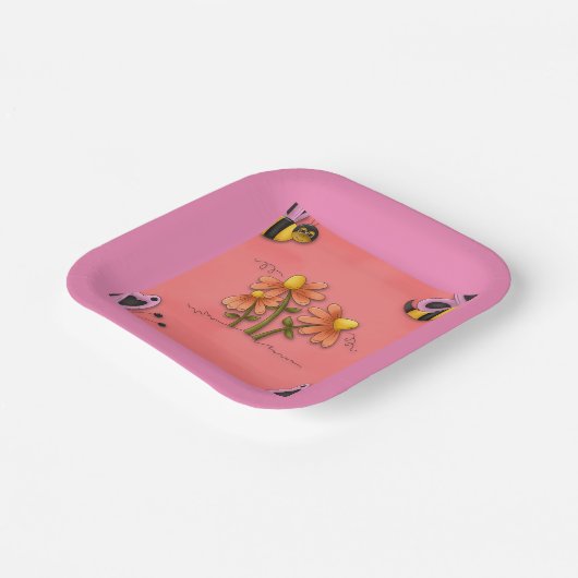Niedliche Biene und Blume Rosa Frühlingspark Pappteller (Gewinkelt)