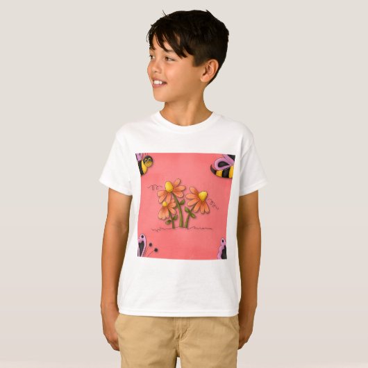 Niedliche Biene und Blume Rosa Frühlingspark T-Shirt (Vorne ganz)