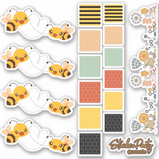 Niedliche Bienen-Blume und Wabenaufkleber-Set Aufkleber (Vorderseite)