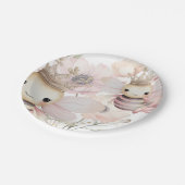 Niedliche Bienen in pastelfarbenem Blumengestein Pappteller (Schrägansicht)