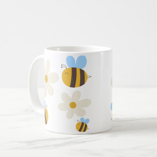 Niedliche Bienen mit weißer Blume Tasse (Vorderseite Links)