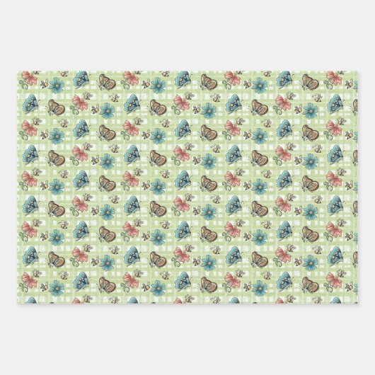 Niedliche Bienen, Schmetterlinge, Blume und Ladybu Geschenkpapier Set (Vorderseite 2)