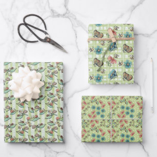 Niedliche Bienen, Schmetterlinge, Blume und Ladybu Geschenkpapier Set