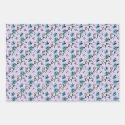 Niedliche Bienen, Schmetterlinge, Blume und Ladybu Geschenkpapier Set (Vorderseite 3)