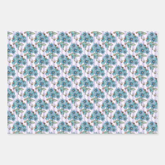 Niedliche Bienen, Schmetterlinge, Blume und Ladybu Geschenkpapier Set (Vorderseite)