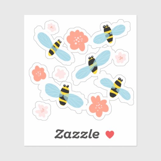 Niedliche Bienen und Blume Aufkleber (Blatt)