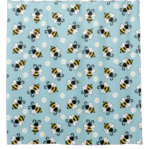 Niedliche Bienen und Blume Duschvorhang