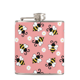 Niedliche Bienen und Blume Flachmann