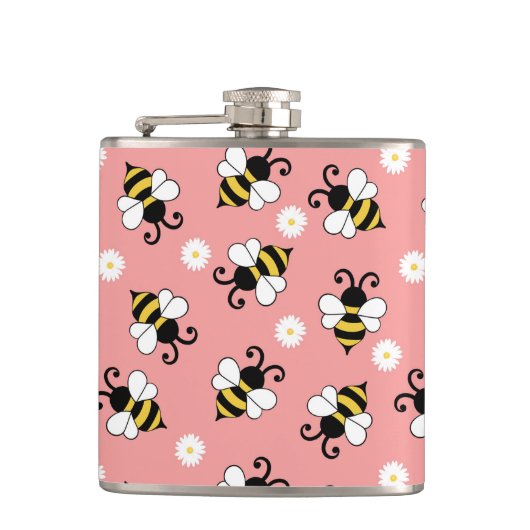 Niedliche Bienen und Blume Flachmann (Vorderseite)