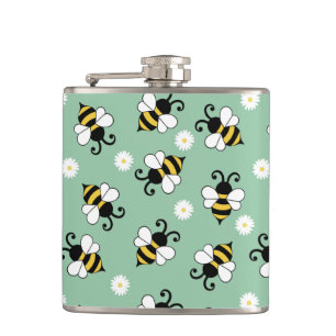 Niedliche Bienen und Blume Flachmann