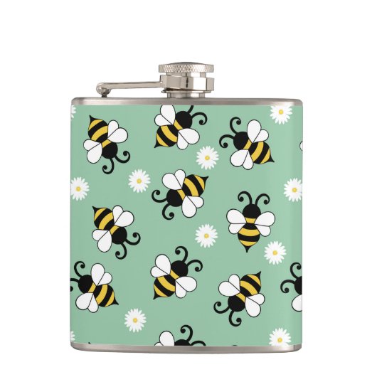 Niedliche Bienen und Blume Flachmann (Vorderseite)
