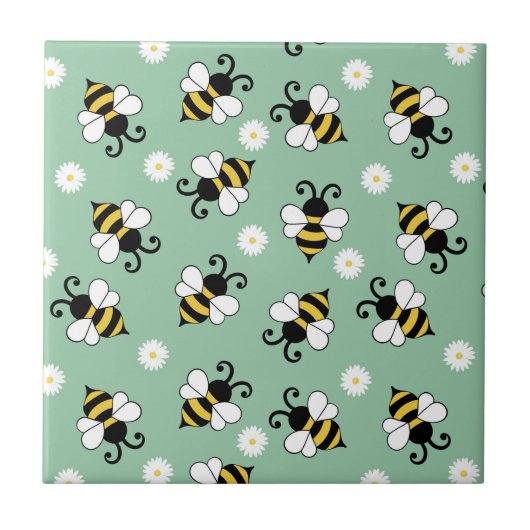 Niedliche Bienen und Blume Fliese (Vorderseite)