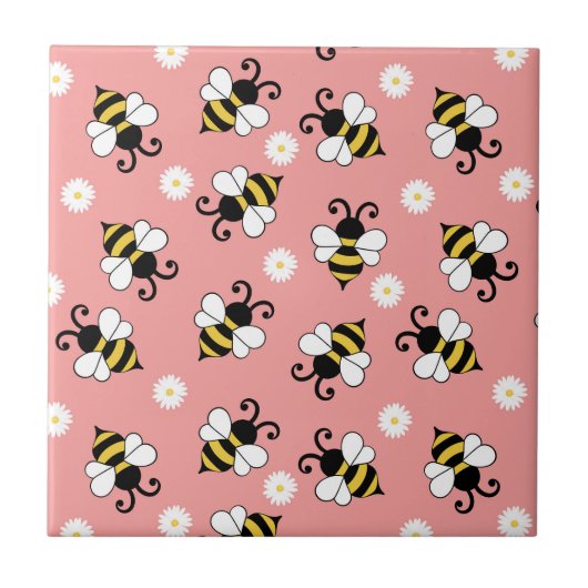 Niedliche Bienen und Blume Fliese (Vorderseite)